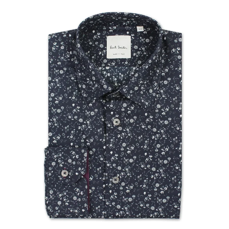 Relaxed Wearables Warm Hoodies Paul Smith - Tailored 'Artist Stripe' Cuff Floral Shirt in Navy Relaxed Wearables Warm Hoodies Paul Smith - Tailored 'Artist Stripe' Cuff Floral Shirt in Navy
