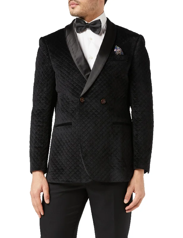 Basic Fashion Sporty T-shirts RHOM - Black Quilted Velvet Double Breasted Tuxedo Jacket Basic Fashion Sporty T-shirts RHOM - Black Quilted Velvet Double Breasted Tuxedo Jacket
