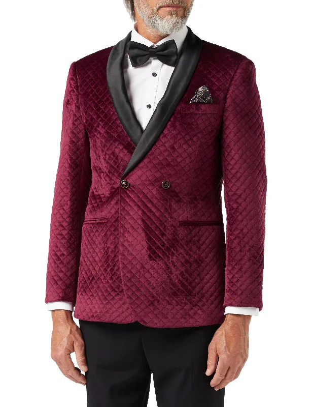 Athletic Gear Classic Shirts RHOM -Maroon Quilted Velvet Double Breasted Tuxedo Jacket Athletic Gear Classic Shirts RHOM -Maroon Quilted Velvet Double Breasted Tuxedo Jacket