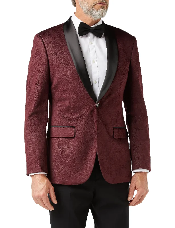 Casual Knitwear Comfortable Shirts RONY - MAROON VELVET PAISLEY BLAZER