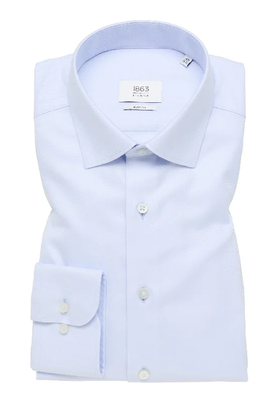 'Royal Twill' In Sky Blue - Slim Fit - Two Ply Cotton Twill Dress Shirt with Kent Collar by Eterna 1863