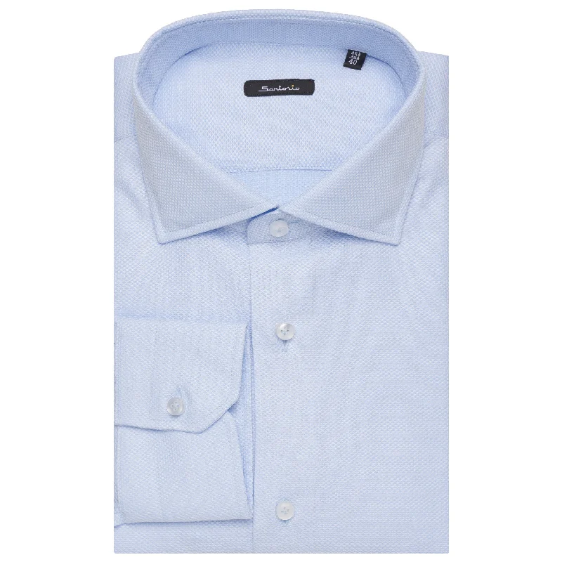 SARTORIO by KITON Light Blue Dobby Cotton Dress Shirt NEW Slim Fit US 16.5