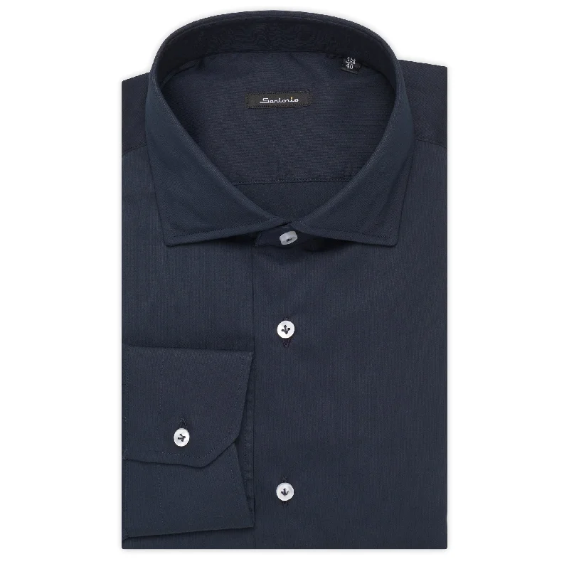 SARTORIO by KITON Midnight Blue Dobby Cotton Shirt EU 40 NEW US 15.75 Slim