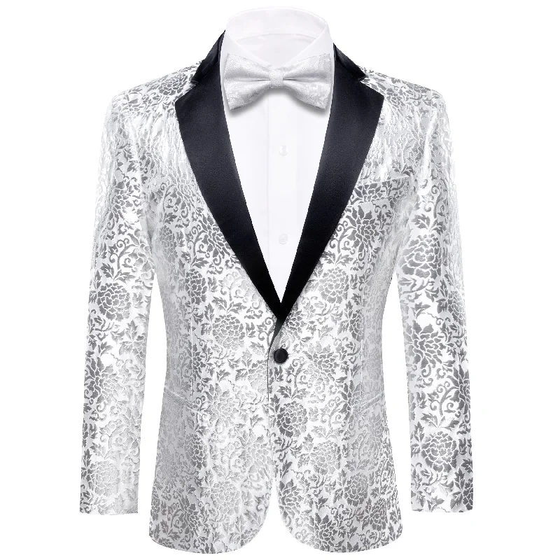 Cool Jackets Cool Sweatshirts Simon Von  Luxury White  Grey Floral Men's Suit  Blazer-XX-0110