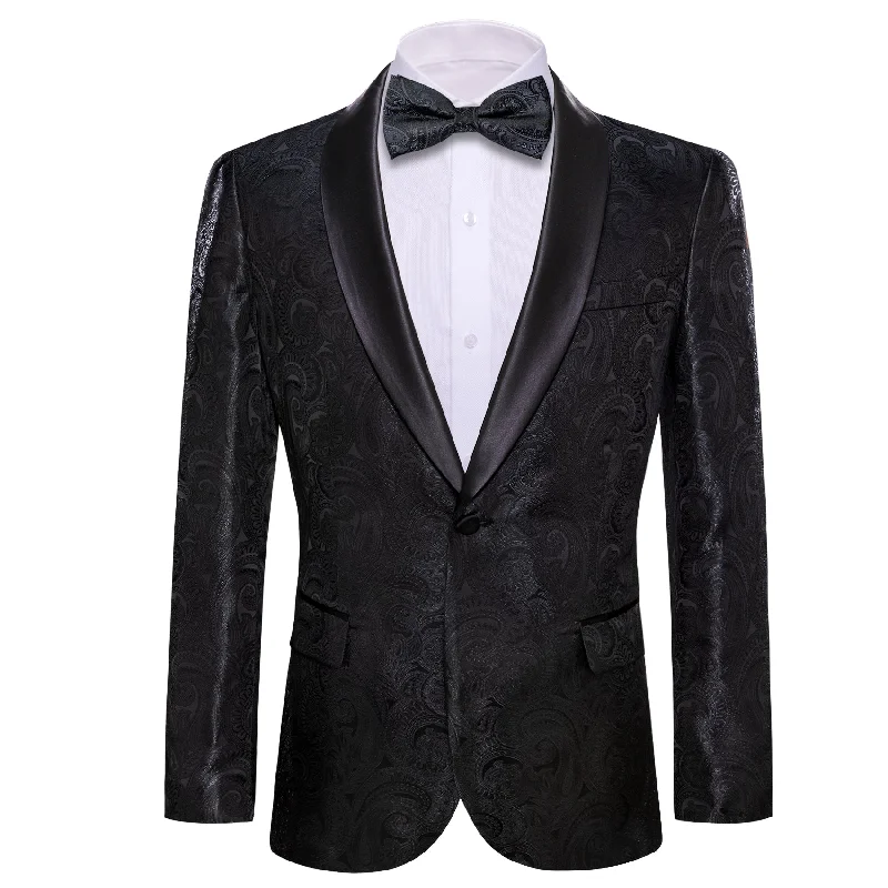 Effortless Gear Smart Jackets Simon Von Wedding Suit Black Paisley Jacquard Blazer - XX-0021 Effortless Gear Smart Jackets Simon Von Wedding Suit Black Paisley Jacquard Blazer - XX-0021