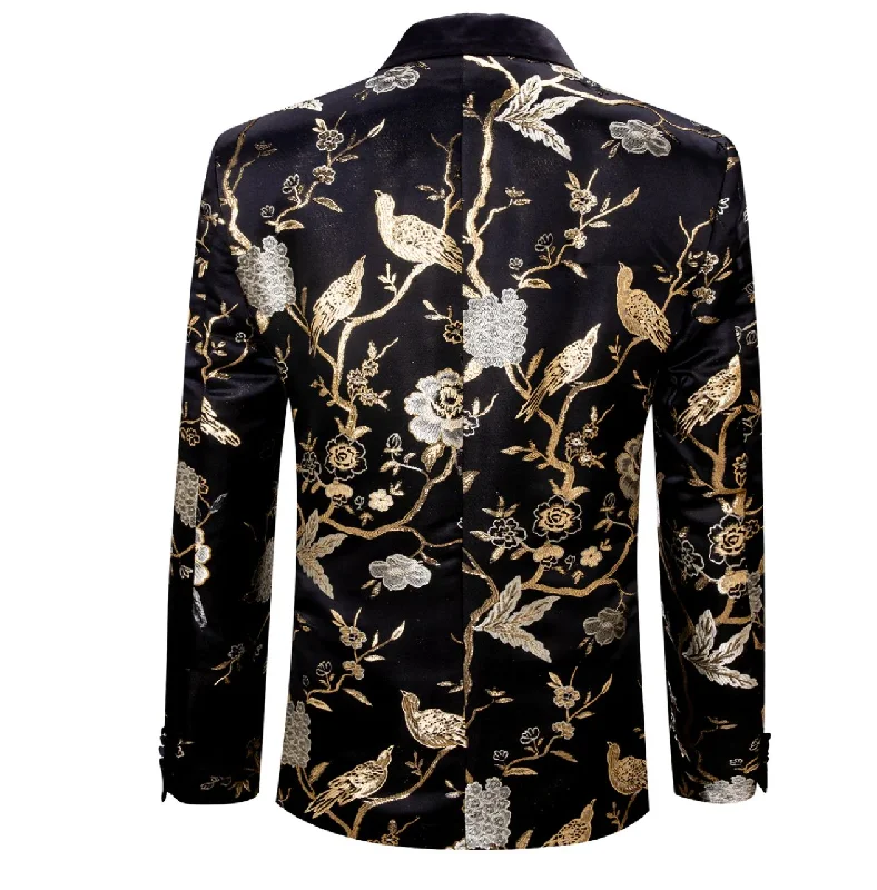 Outdoor Essentials Simple Jeans Simon Von Men's Black Gold Floral Suit Jacket Slim One Button Stylish Blazer-XX0014 Outdoor Essentials Simple Jeans Simon Von Men's Black Gold Floral Suit Jacket Slim One Button Stylish Blazer-XX0014