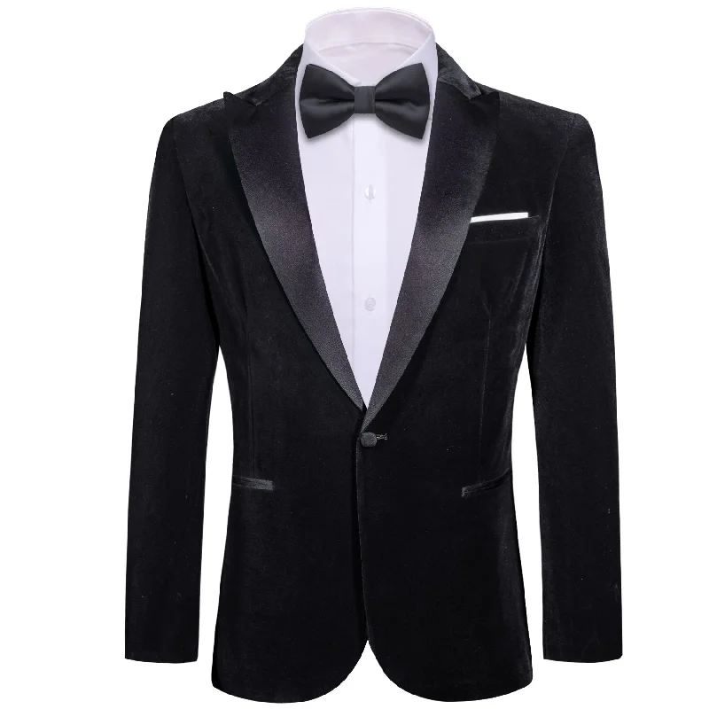 Functional Layers Versatile Tops Simon Von Men's Suit Classic Black Solid Silk Peak Collar Blazer Suit-XX-0059 Functional Layers Versatile Tops Simon Von Men's Suit Classic Black Solid Silk Peak Collar Blazer Suit-XX-0059