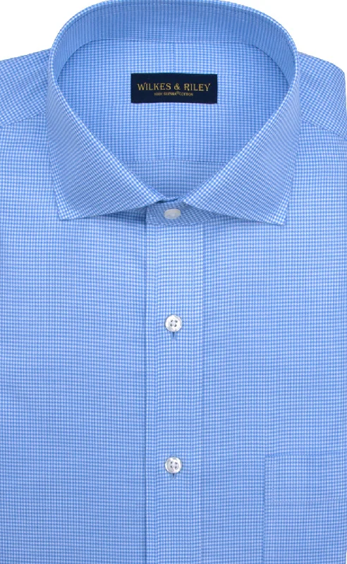 Slim Fit Blue Houndstooth English Spread Collar Supima® Cotton Non-Iron Twill Dress Shirt