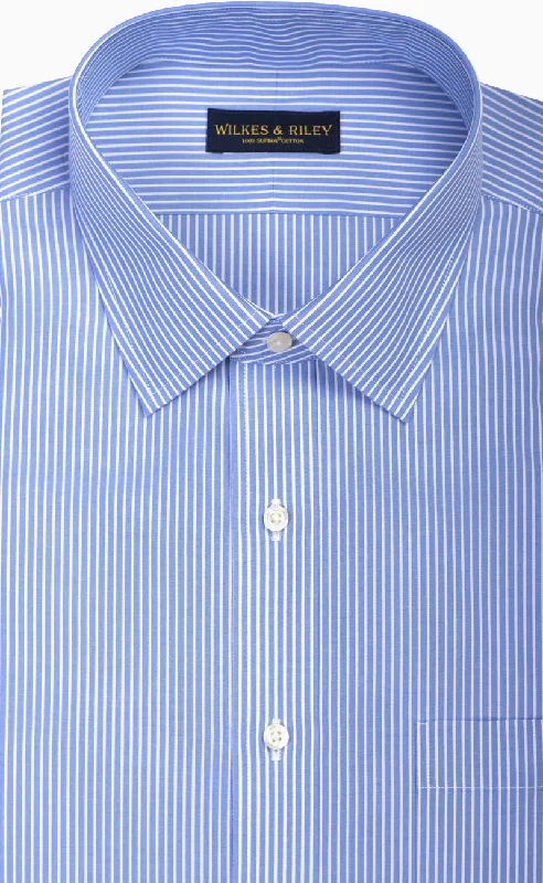 Slim Fit Blue Reverse Stripe Spread Collar Supima® Cotton Non-Iron Broadcloth Dress Shirt