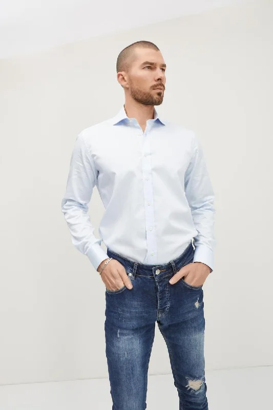 Modern Casuals Casual Shorts Spread Collar Dress Shirt- Light Blue
