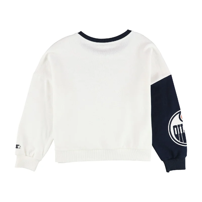 Relaxed Fits Practical Hoodies STARTER Womens Edmonton Oilers Split Sleeves Sweatshirt, Off-White, Medium