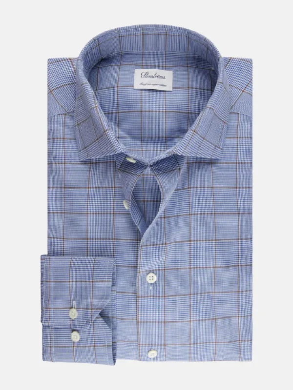 Stenströms - Dark Blue Checked Twill Shirt