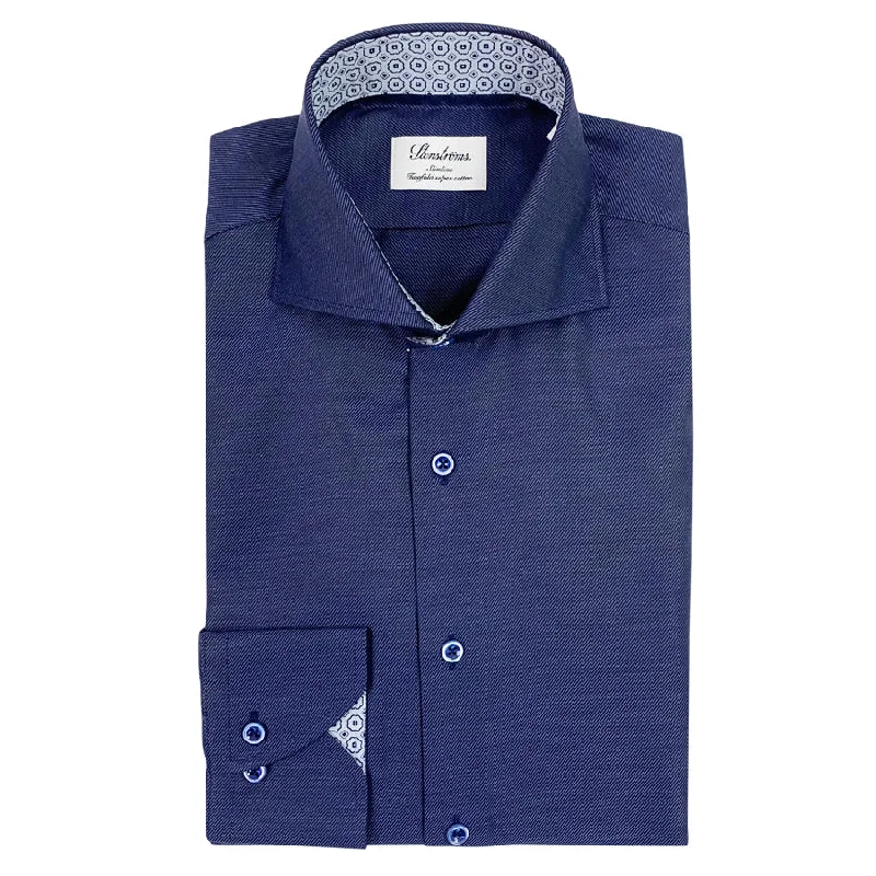 Casual Layers Street Pants Stenstroms - Slimline Patterned Trim Shirt in Navy