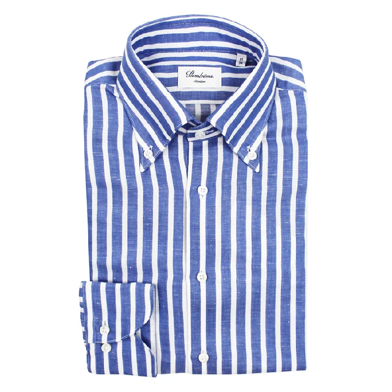 Comfy Outerwear Trendy Basics Stenstroms - Slimline Striped Shirt in Blue & White