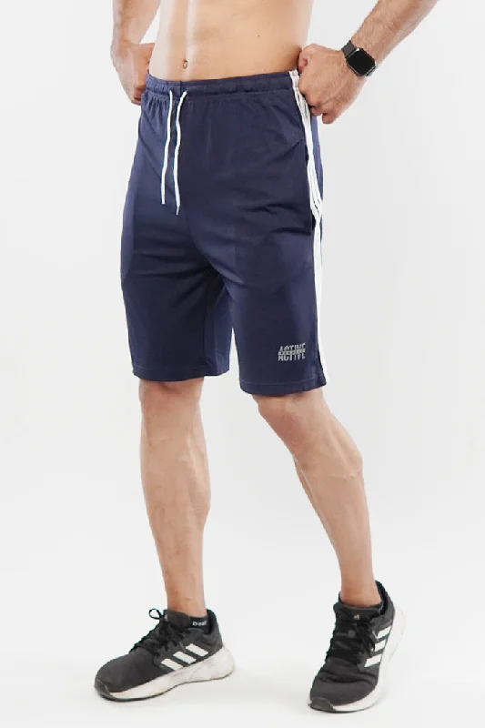 Easy Fit Relaxed Jeans Striped Shorts - Navy Blue