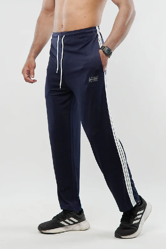 Relaxed Activewear Fashion Sweaters Striped Trousers - Navy Blue