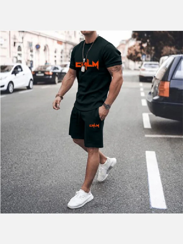 Lightweight T-shirts Relaxed Jeans Summer Men Casual 2 Piece Gym Wear Sets