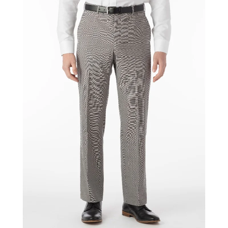 Super 100s Wool Gabardine Flat Front Trouser in Black & White Houndstooth (Flat Front Models) by Ballin