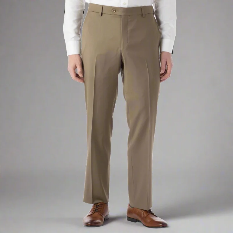 Super 130s Loro Piana Wool Gabardine Flat Front Trouser in British Tan by 6 East by Ballin