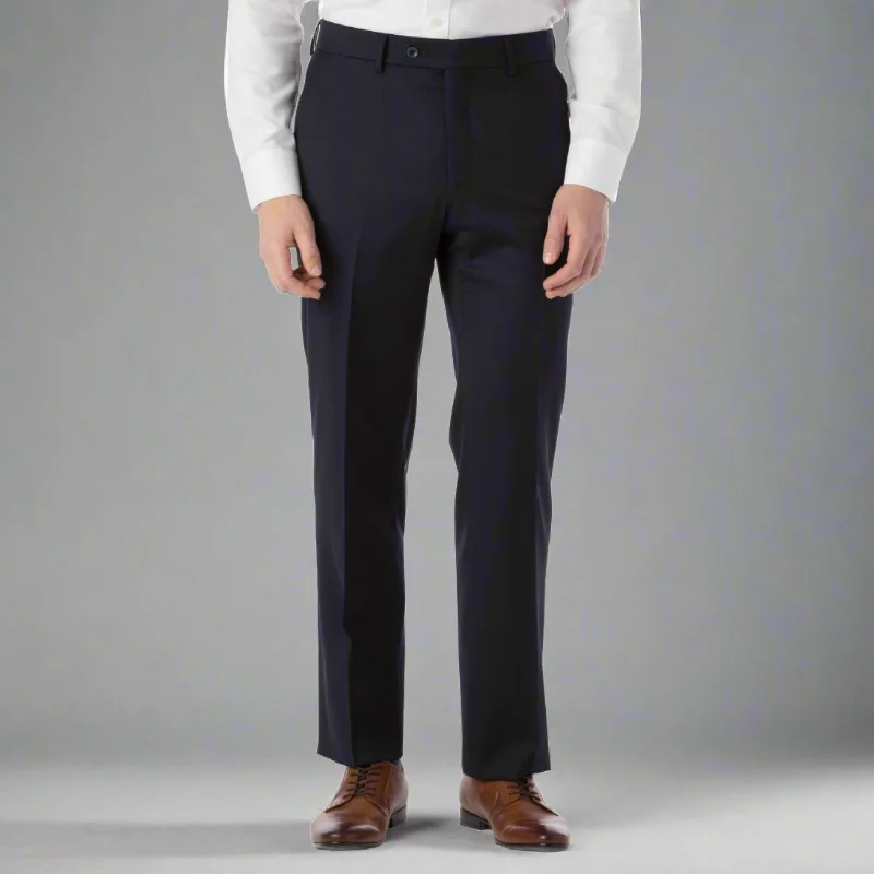 Super 130s Loro Piana Wool Gabardine Flat Front Trouser in Navy by 6 East by Ballin