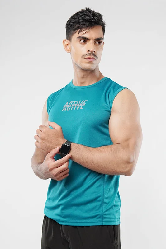 Street Casuals Sporty Hoodies Tank Top - Teal Green
