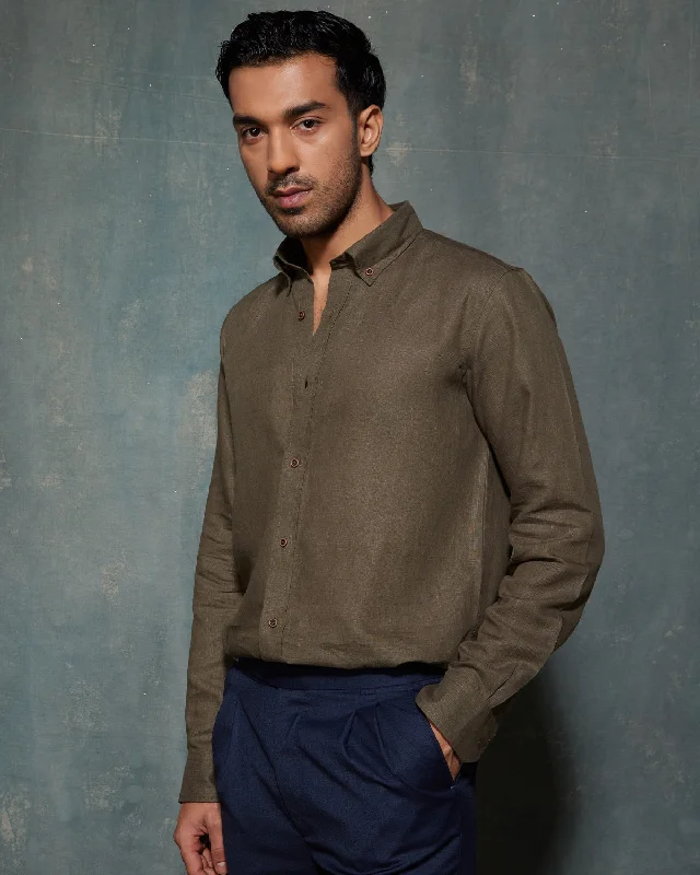 Cool Casuals Fashion Hoodies Soft Washed Linen Shirt - Military Green