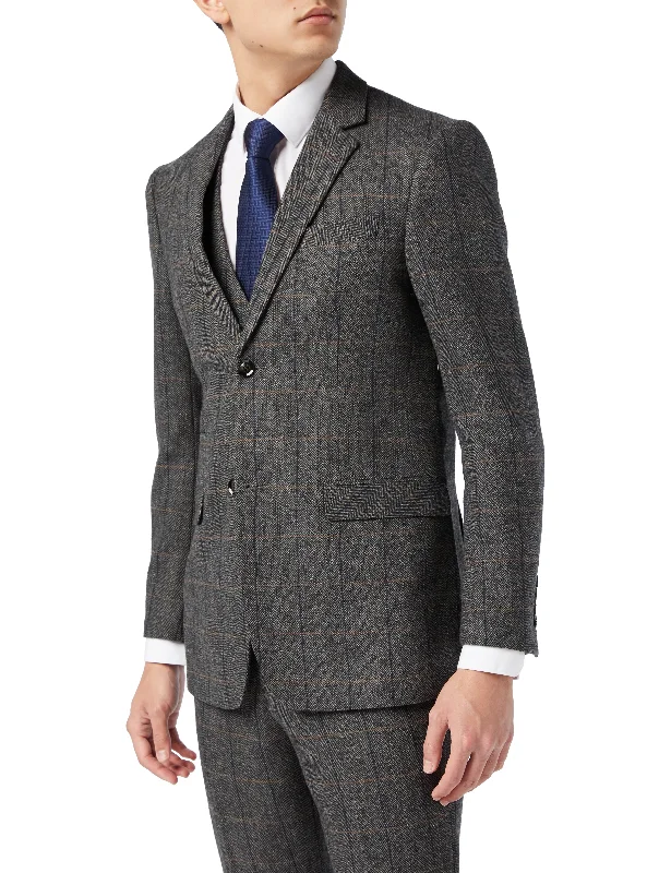 Cozy Sweatshirts Fashionable Hoodies TWEED CHECK HERRINGBONE GREY JACKET