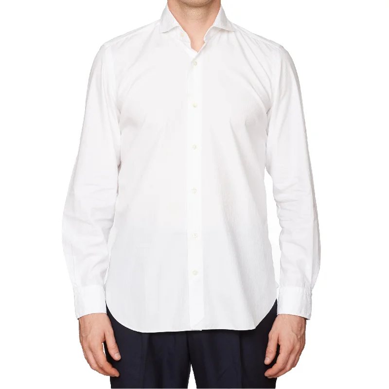 Street Fashion Smart Footwear VINCENZO DI RUGGIERO Handmade White Jacquard Cotton Dress Shirt EU 40 US 15.75 Street Fashion Smart Footwear VINCENZO DI RUGGIERO Handmade White Jacquard Cotton Dress Shirt EU 40 US 15.75