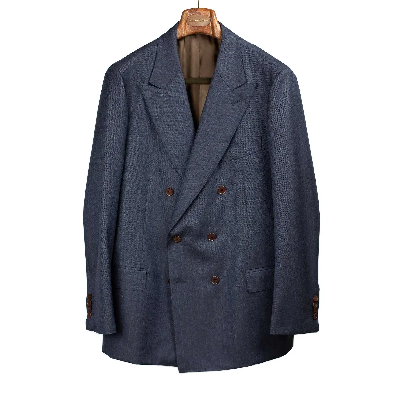 Comfortable Wearables Stylish Casuals x Sartoria Carrara: Double-breasted jacket in Drapers "Five Stars / Superbio" blue wool with tan stripe (separates) Comfortable Wearables Stylish Casuals x Sartoria Carrara: Double-breasted jacket in Drapers "Five Stars / Superbio" blue wool with tan stripe (separates)