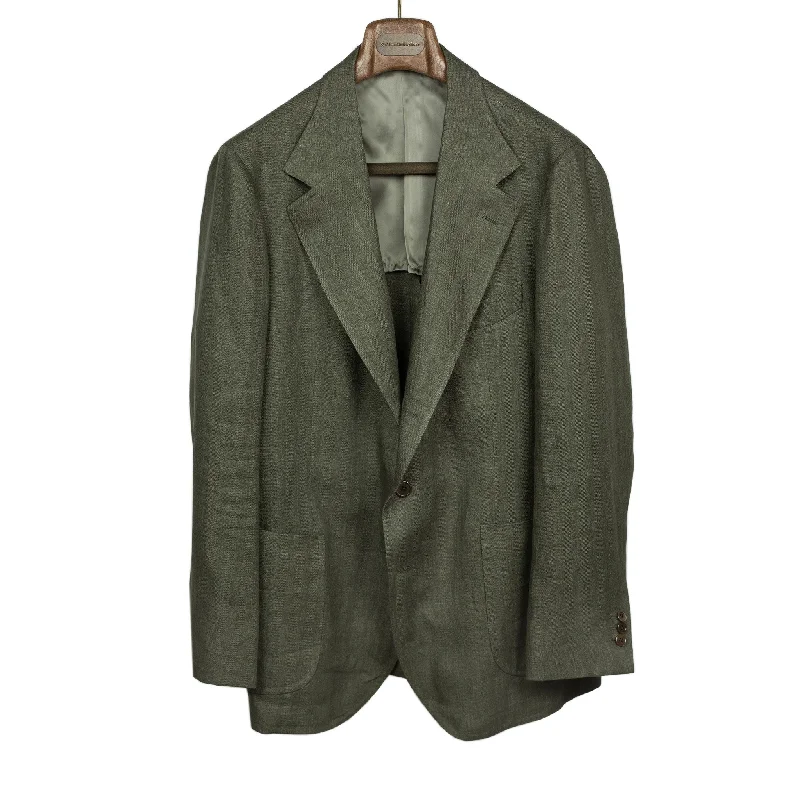 Smart Casual Wear Fashion Shirts x Sartoria Carrara: ultra-light unlined sport coat in green washed linen herringbone