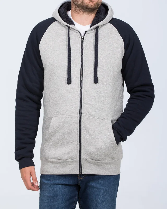 2t Zip Up Raglan Tall Sherpa Hoodie (navy/grey)