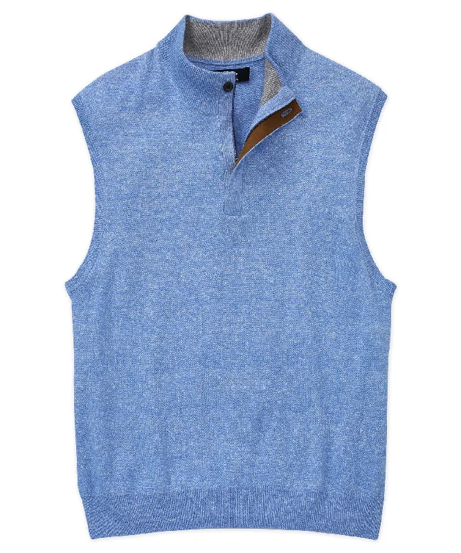 Smart Looks Fashion Layers Westport Black Linen-Rich Quarter Zip Button Mock Pullover Vest Smart Looks Fashion Layers Westport Black Linen-Rich Quarter Zip Button Mock Pullover Vest