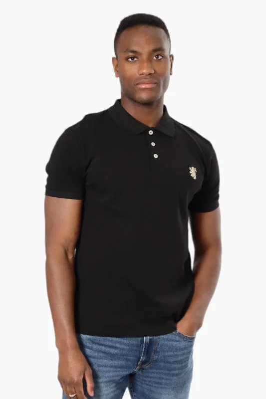 Weekend Wear Casual Suits Vroom & Dreesmann Button Up Knit Polo Shirt - Black