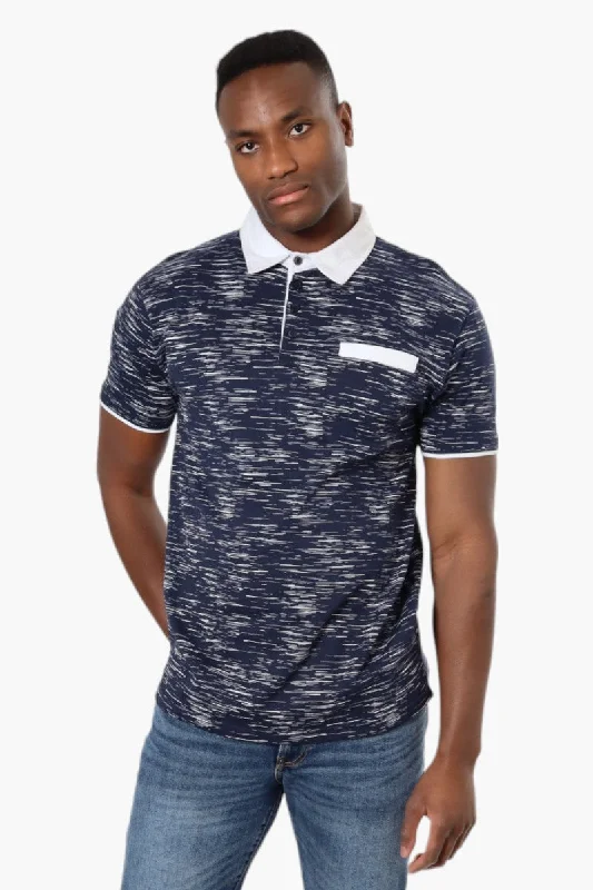 Outdoor Clothing Comfortable Suits Jay Y. Ko Patterned Front Pocket Polo Shirt - Navy