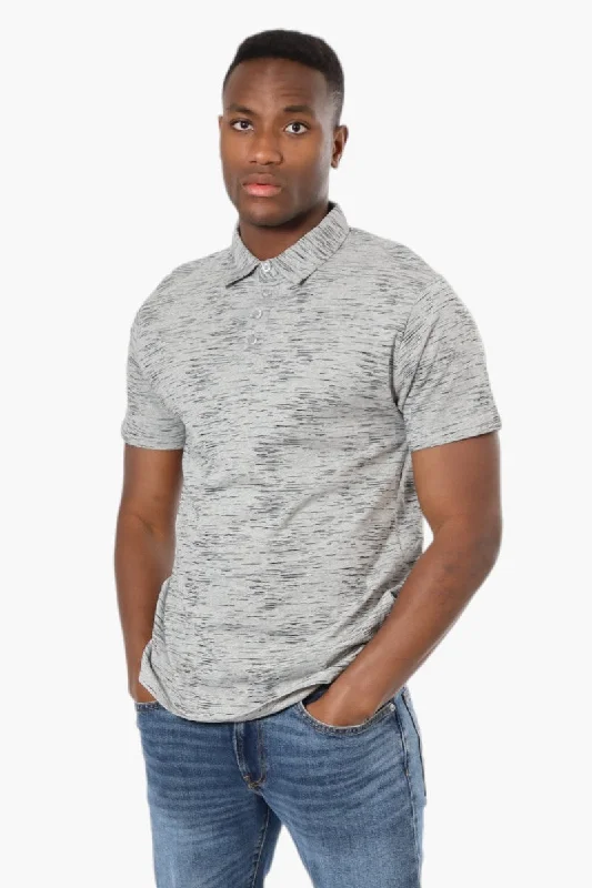 Comfortable Shirts Modern Jackets Jay Y. Ko Patterned Button Up Polo Shirt - Grey