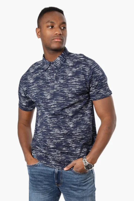 Classic Wear Comfortable Hoodies Jay Y. Ko Patterned Button Up Polo Shirt - Navy
