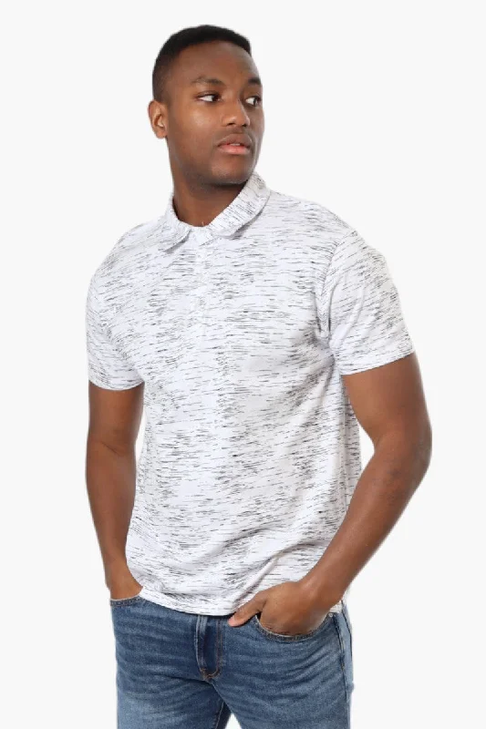 Relaxed Casuals Functional Pants Jay Y. Ko Patterned Button Up Polo Shirt - White