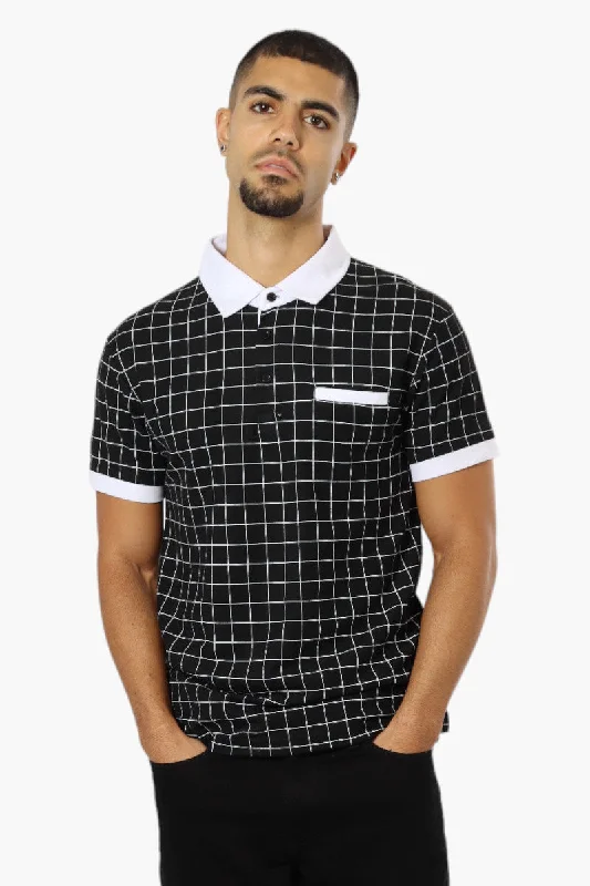 Flexible Styles Casual Footwear Jay Y. Ko Grid Pattern Polo Shirt - Black
