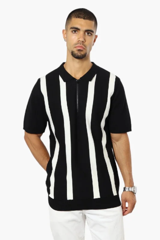 Everyday Comfort Trendy Shirts Jay Y. Ko Striped Zip Up Polo Shirt - Black