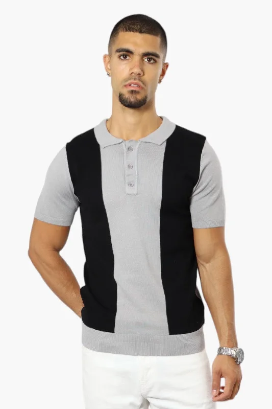 All-Purpose Wear Smart Tops Jay Y. Ko Striped 3 Button Polo Shirt - Grey