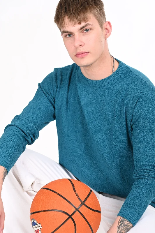 Smart Looks Stylish Shirts Aqua Blue Textured Regular Fit Sweater