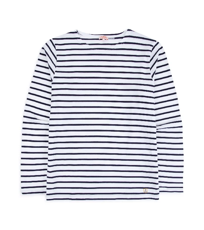 Casual Essentials Simple Hoodies Armor Lux Lightweight Breton Striped T-Shirt: White Navy