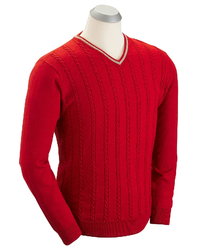 Sport Chic Cozy Pants Cable-Front V-Neck Sweater
