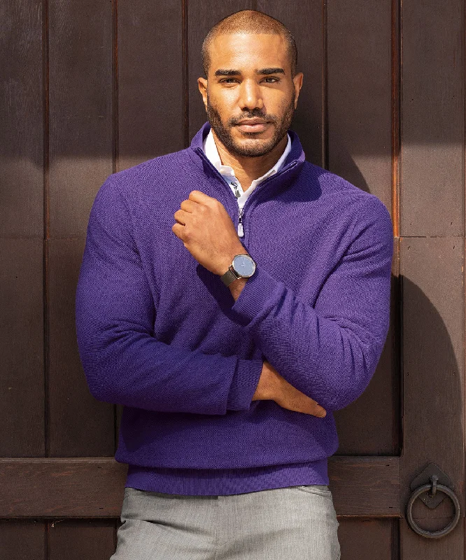 Laid-Back Wear Classic Footwear Signature 100% Merino Wool Tuck-Stitch Quarter-Zip Lined Wind Sweater