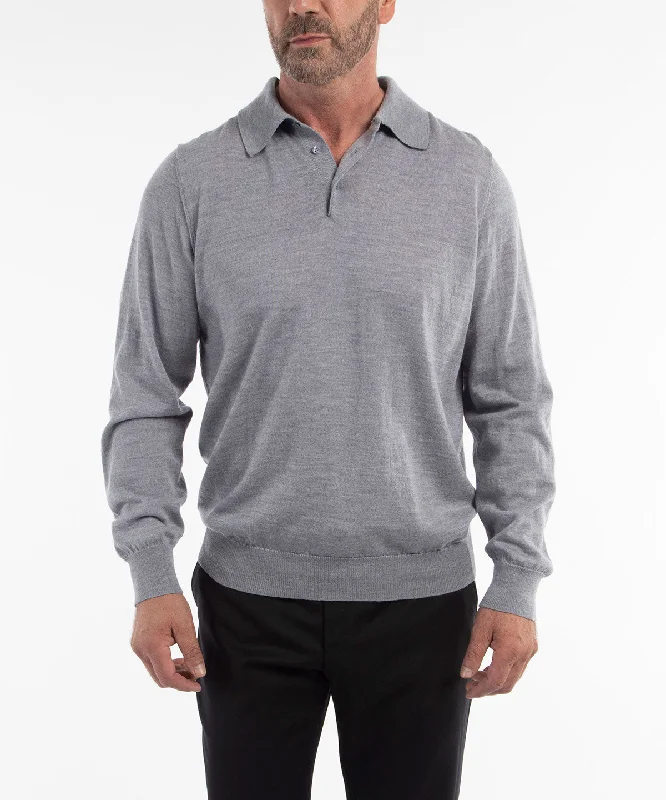 Sporty Essentials Fashion Sweaters Signature Ultra Light 100% Merino Wool Long-Sleeve Polo Sweater Sporty Essentials Fashion Sweaters Signature Ultra Light 100% Merino Wool Long-Sleeve Polo Sweater