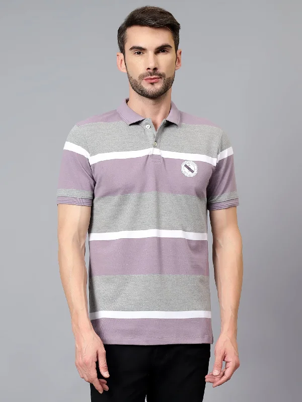 Active Comfort Everyday Jackets Men's Purple Striped Polo Neck Half Sleeve T-shirt Active Comfort Everyday Jackets Men's Purple Striped Polo Neck Half Sleeve T-shirt
