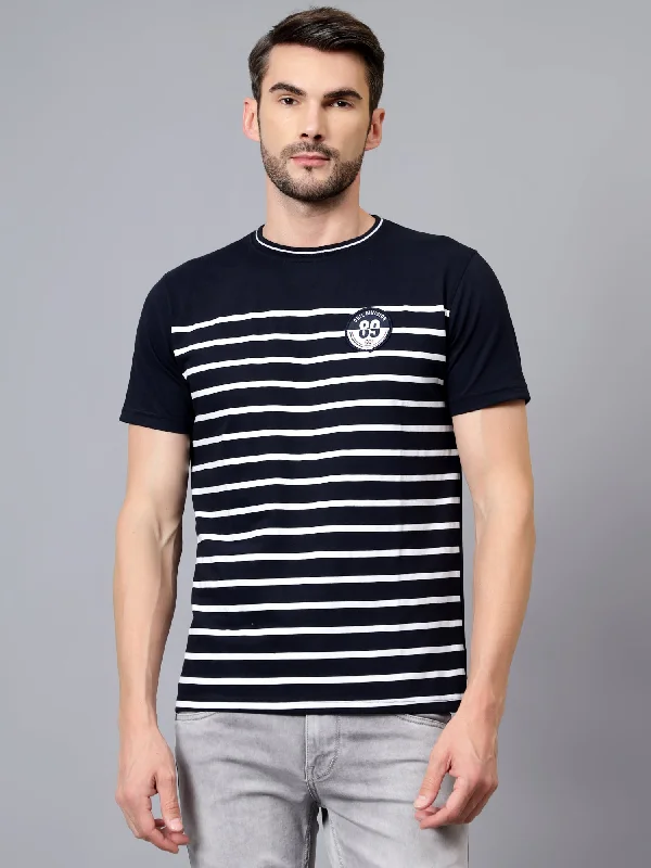 Everyday Comfort Wear Classic Shirts Men's Navy Blue Striped Round Neck Half Sleeve T-shirt Everyday Comfort Wear Classic Shirts Men's Navy Blue Striped Round Neck Half Sleeve T-shirt