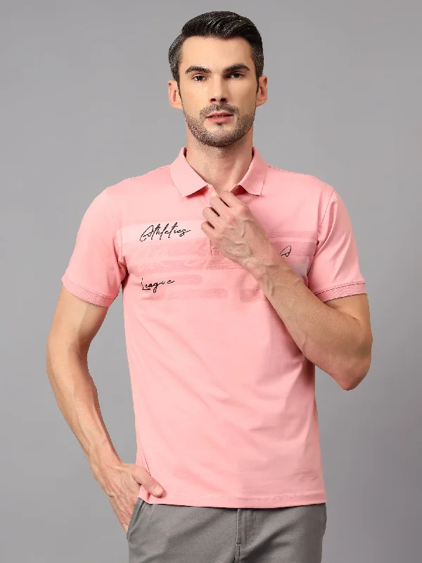 Classic Jackets Relaxed Footwear Men's Pink Printed Polo Neck Half Sleeve T-shirt