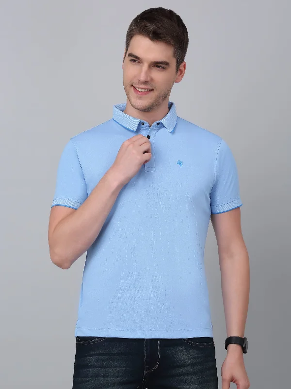 Cool Casuals Sporty Looks Men's Sky Blue Solid Polo Neck T-shirt