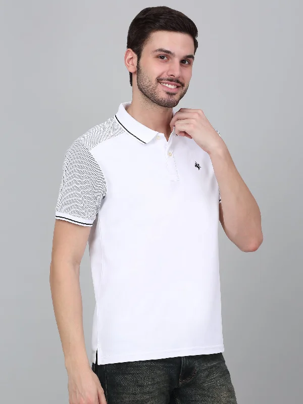 Smart Looks Smart Footwear Men's White Color block hybrid Polo neck Half Sleeve T-Shirt with contrast back yoke